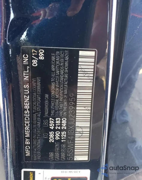 2018 Mercedes-Benz C 300 из США, поврежденный, VIN 55SWF4JBXJU239959